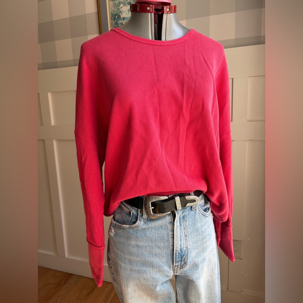 Escape Cotton Casual Women's Vibrant Pink Waffle Shirt Size XL